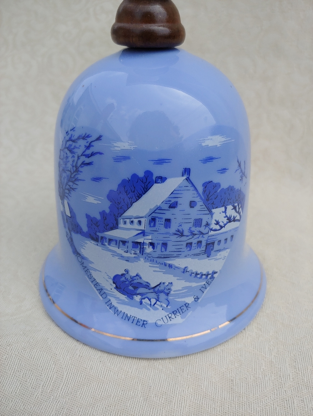 Vintage 1979 Currier & Ives Blue Porcelain Bell Musical Box - Picture 5 of 14